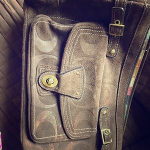 Dark brown suede leather Coach satchel purse